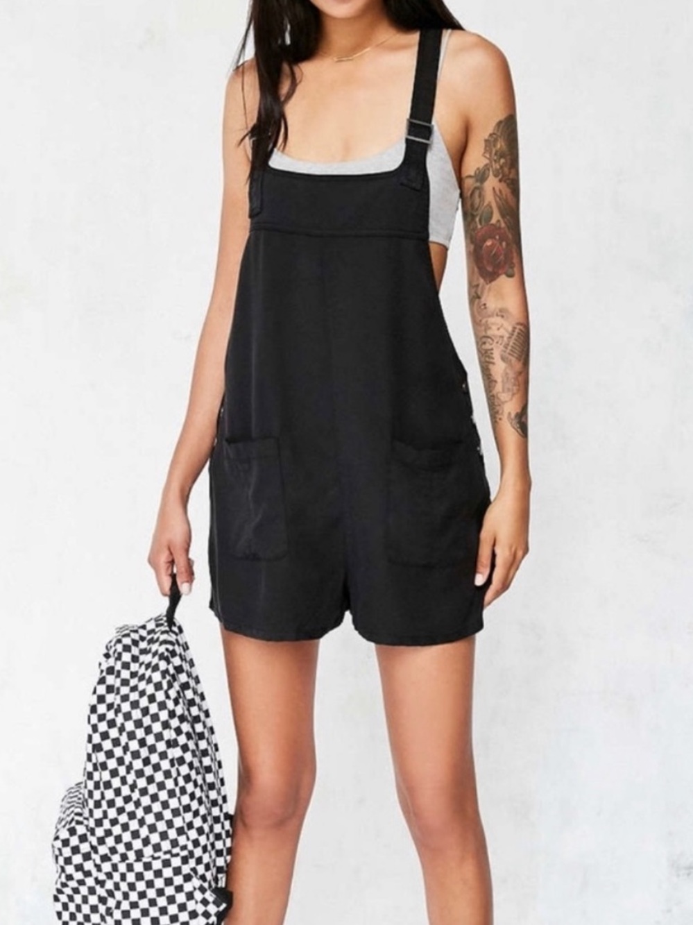 BDG Black Short Overall Romper